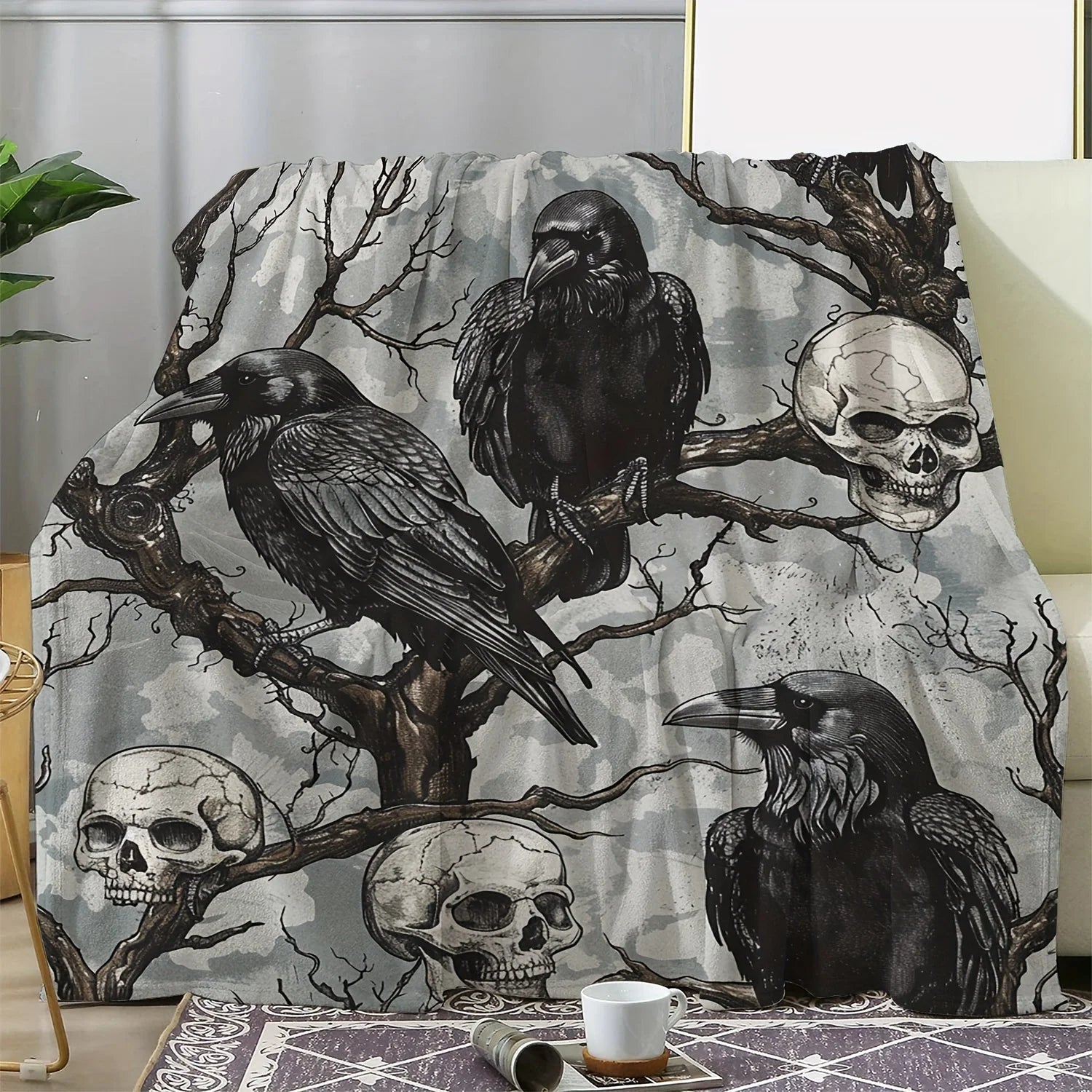 Skull & Crow Flannel Throw Blanket