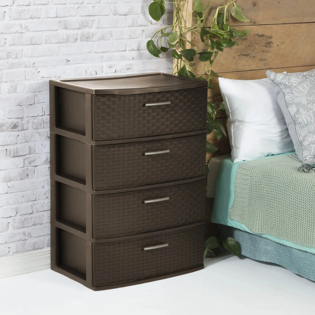 4-Drawer Wide Weave Tower Brown