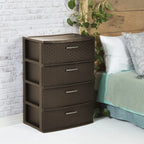 4-Drawer Wide Weave Tower Brown