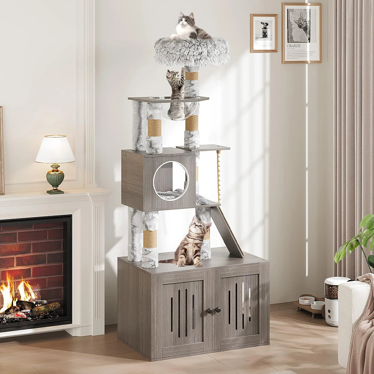 Multi-Level Cat Tree Tower with Enclosed Litter Box