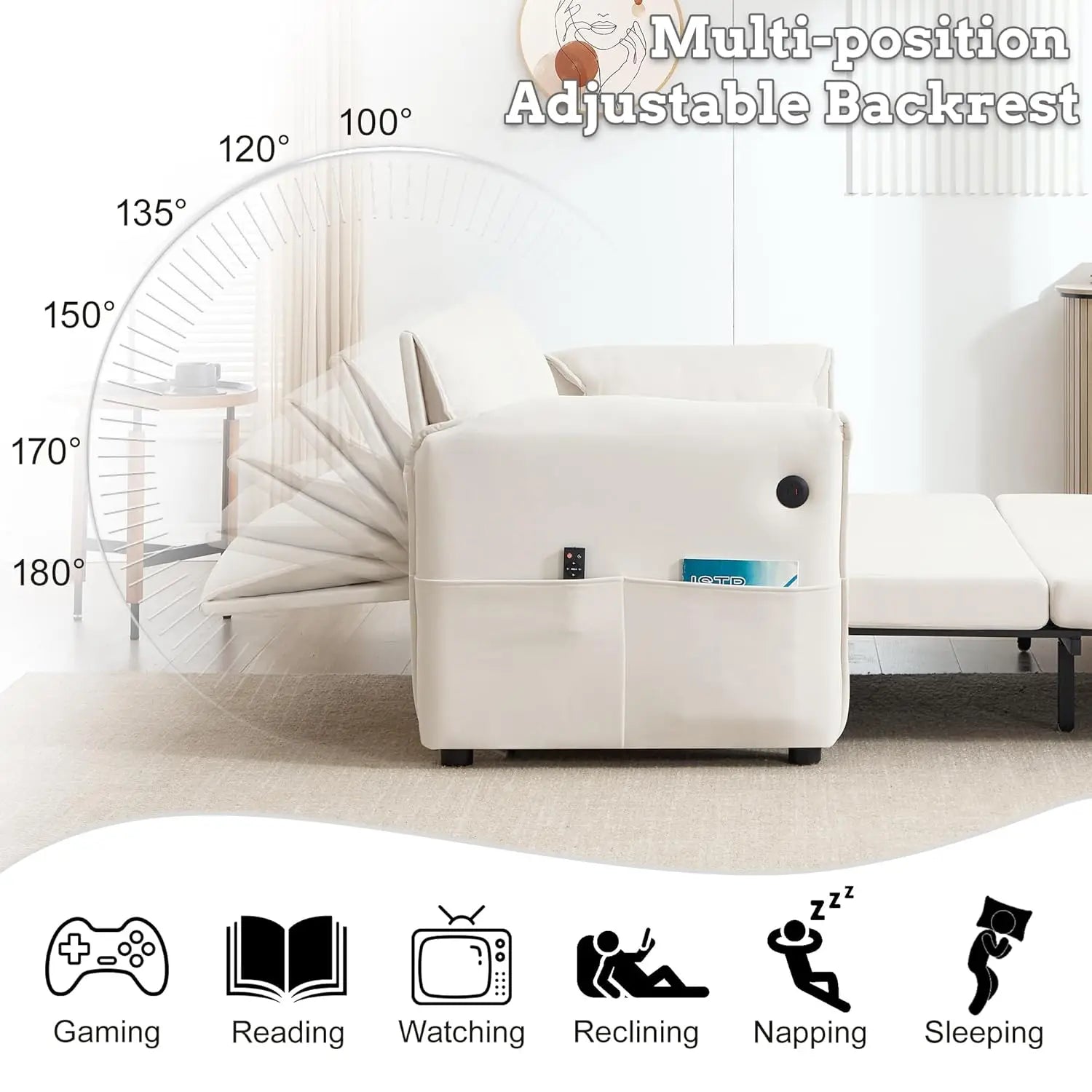 3 in 1 Convertible Sleeper Sofa Bed with Adjustable Backrest