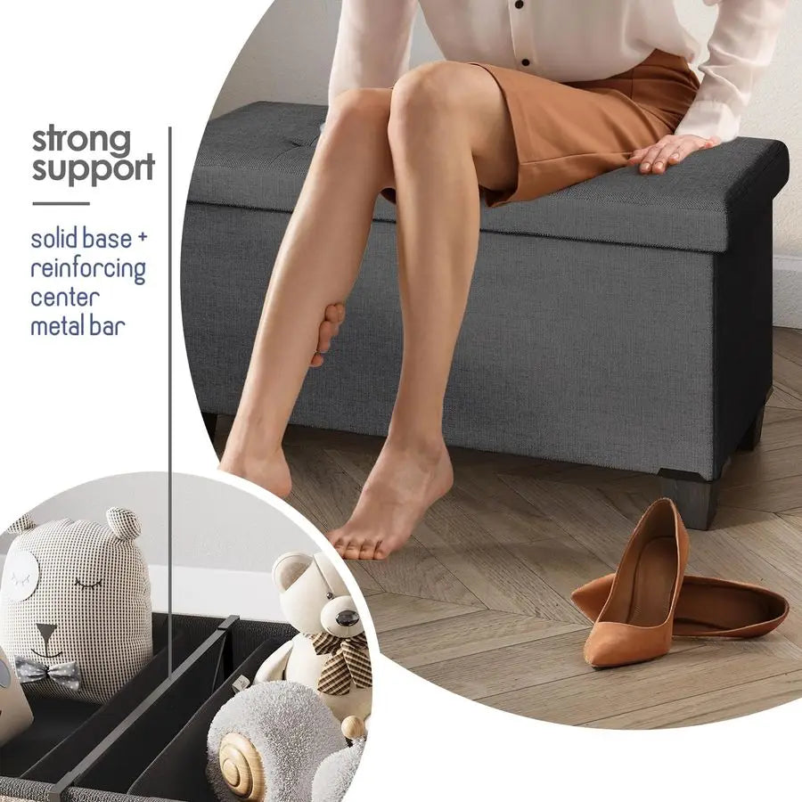 Bench with Bins, 30in Storage Bench Folding Foot Rest Ottoman