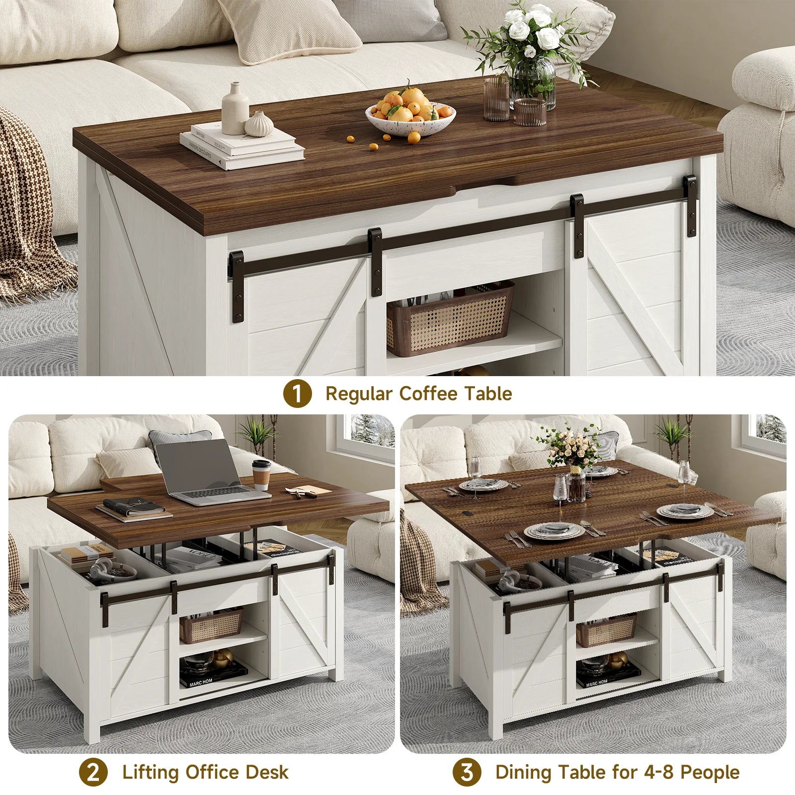Lift-Top Coffee Table w/ Sliding Barn Door
