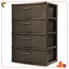 4-Drawer Wide Weave Tower Brown