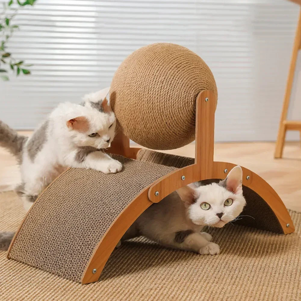 2 In 1 Cat Scratching Ball Wooden, Cat Scratcher Sisal Scratch Board, Wear-Resistant Grinding Paw Toy, Solid Wood Scraper for Cats