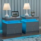 Set of 2 Nightstand with LED light, 2 Drawers