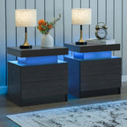Set of 2 Nightstand with LED light, 2 Drawers