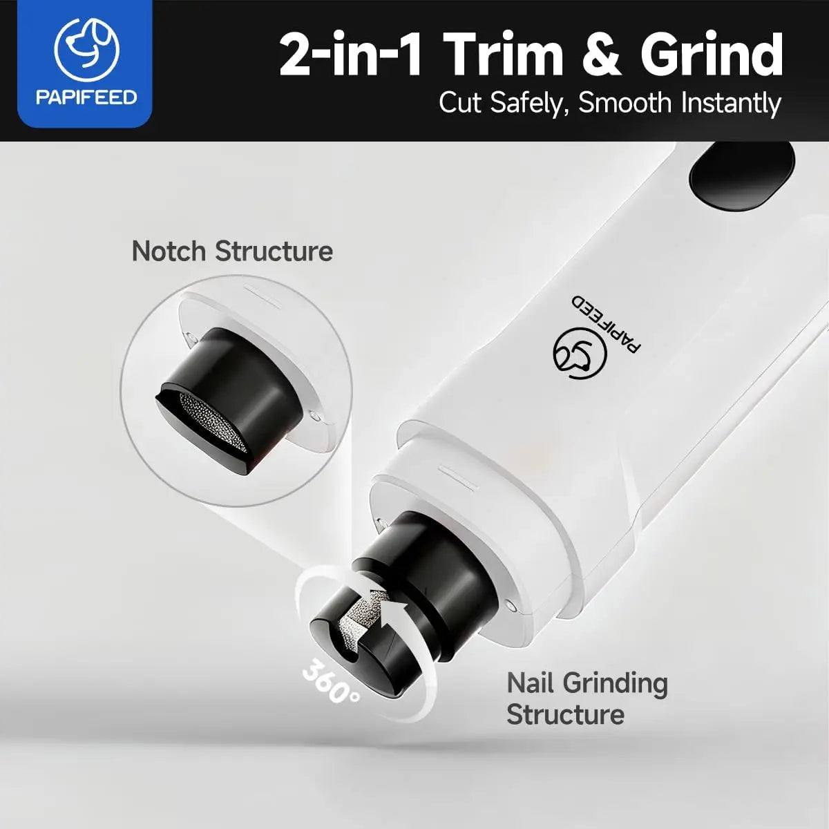 Ultra Quiet Pet Nail Grinder with LED Light, 3-Speed Rechargeable Trimmer for Dogs and Cats