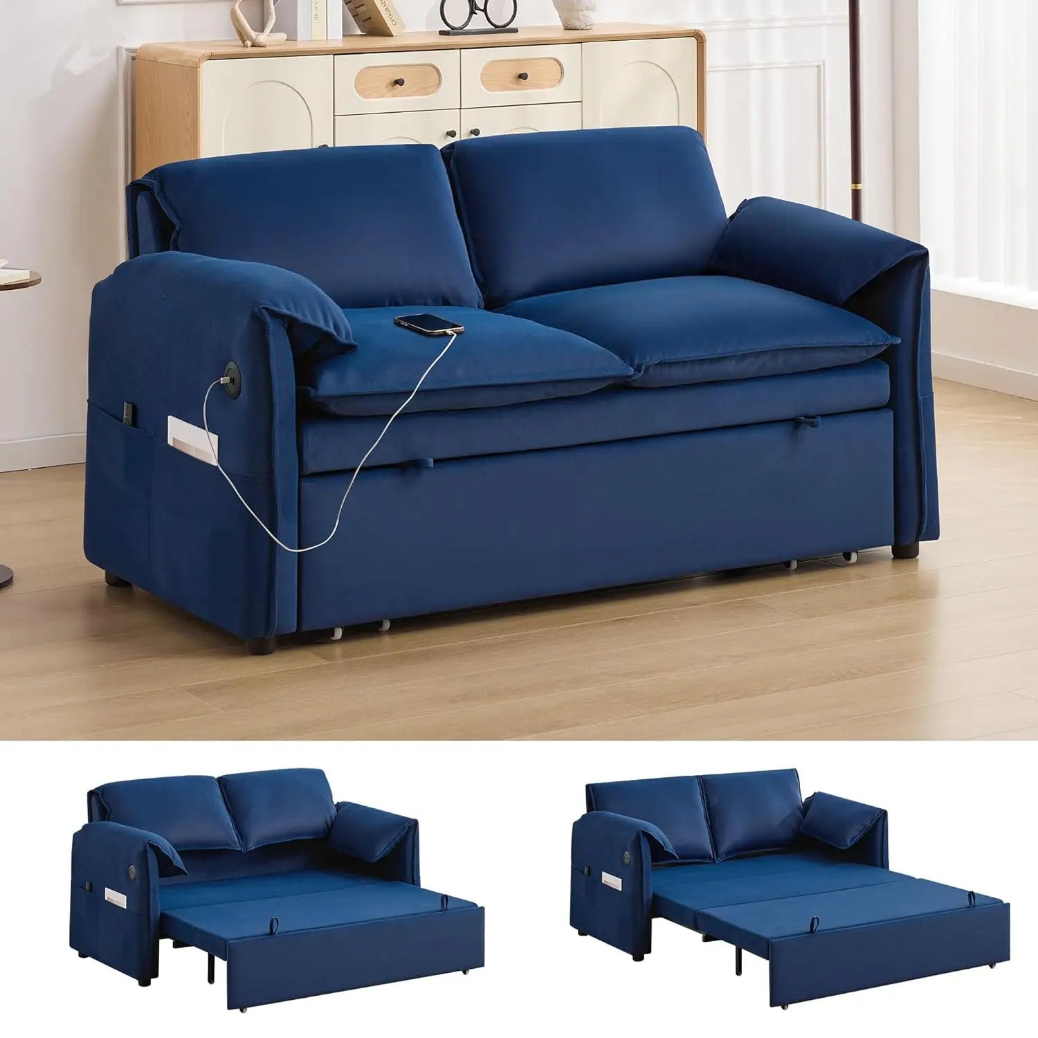 3 in 1 Convertible Sleeper Sofa Bed with Adjustable Backrest