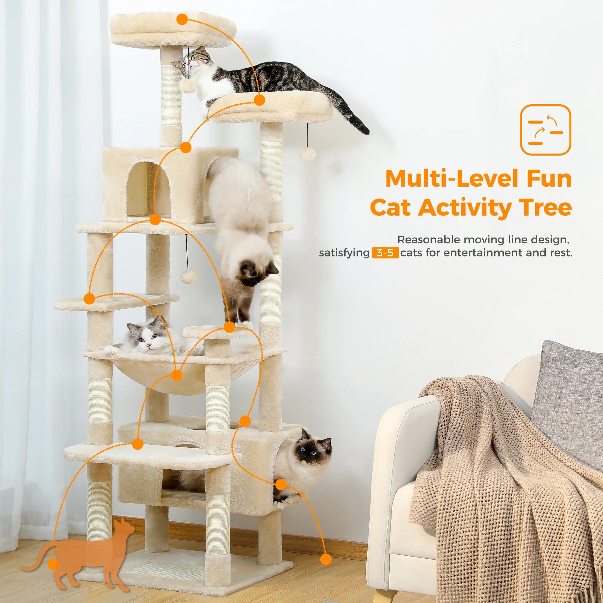 Large Cat Tree Tower With Scratching Posts.