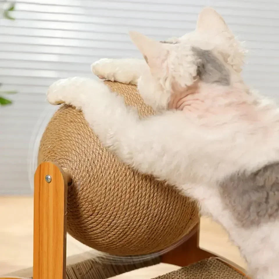 2 In 1 Cat Scratching Ball Wooden, Cat Scratcher Sisal Scratch Board, Wear-Resistant Grinding Paw Toy, Solid Wood Scraper for Cats