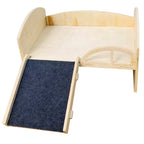 Bed with Stable Stairs & Mat Wear Resist Wood Pet Toy Bed