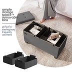 Bench with Bins, 30in Storage Bench Folding Foot Rest Ottoman