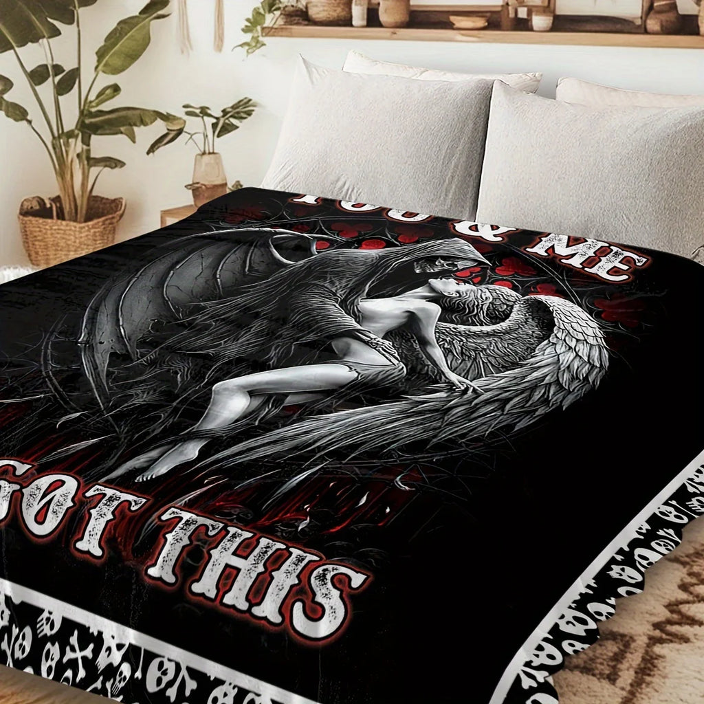 Skull and Angel Fleece Throw Blanket