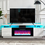 Fireplace TV Stand with 36" Fireplace, 70" Modern Fireplace Entertainment Center LED Lights, 2 Tier TV Console, Customized
