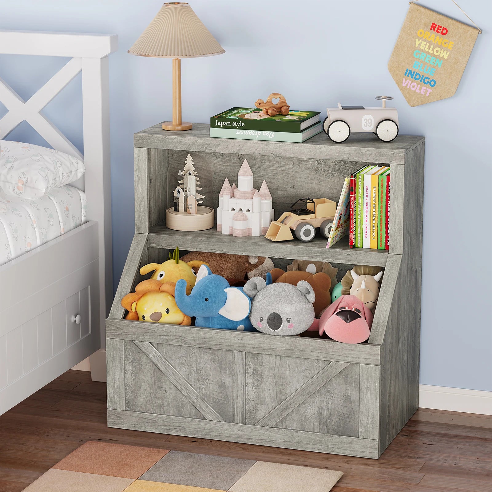 Bookshelf and Wooden Toy Storage Organizer