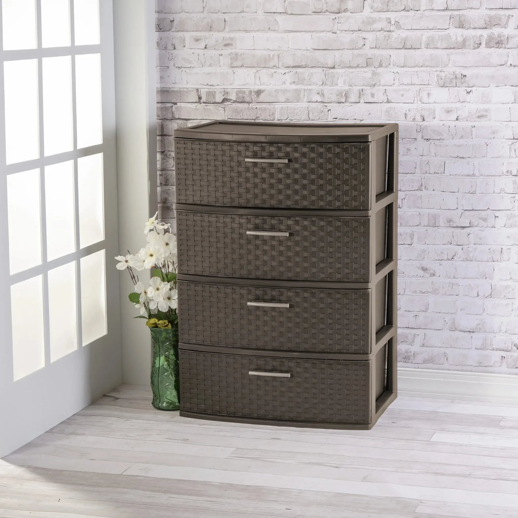 4-Drawer Wide Weave Tower Brown