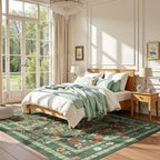 Vintage Boho green Floral Washable Nonslip Area Rug