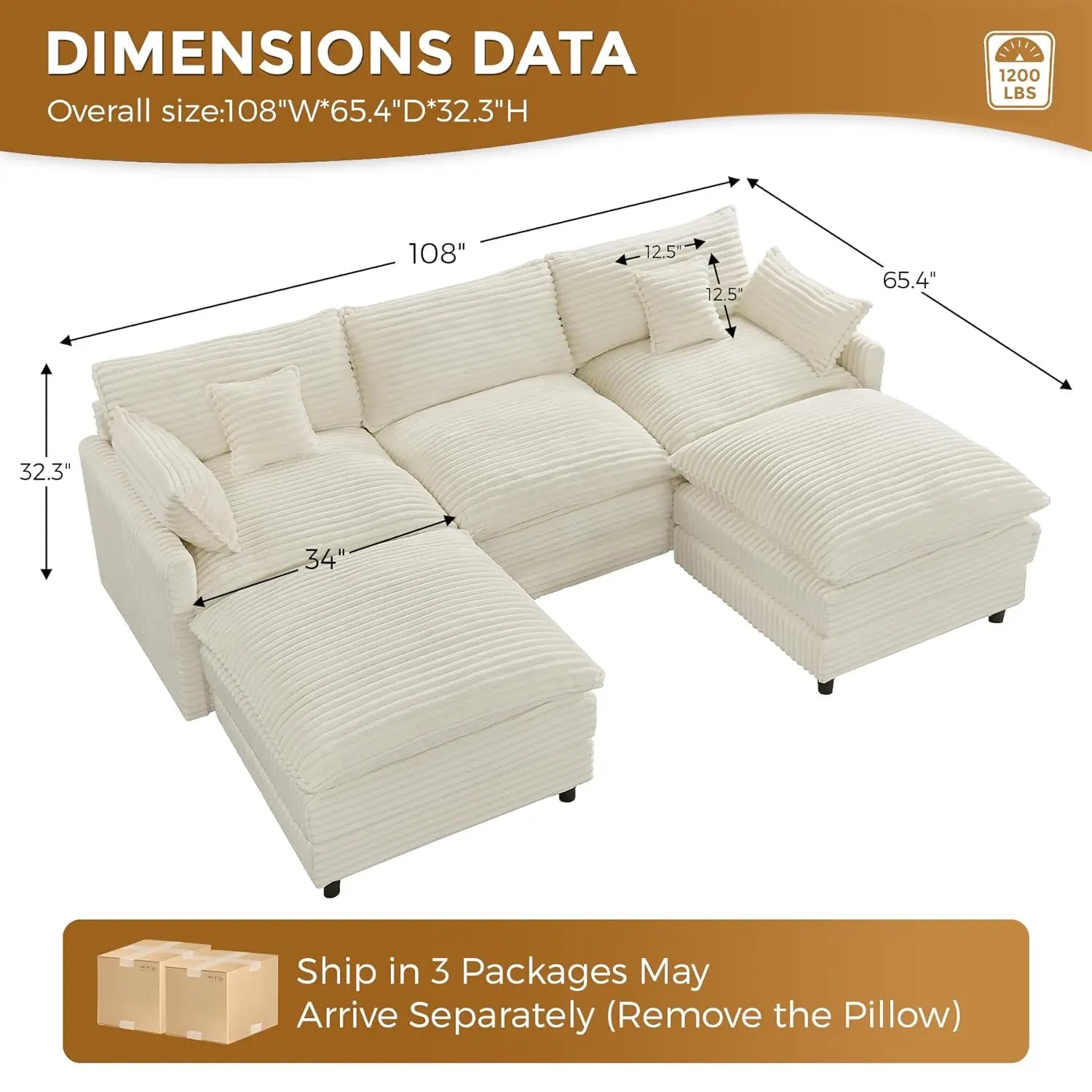 Sectional U Shaped Couches for Living Room