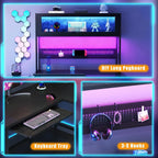 L Shaped Gaming Desk with Power Outlets & LED Lights