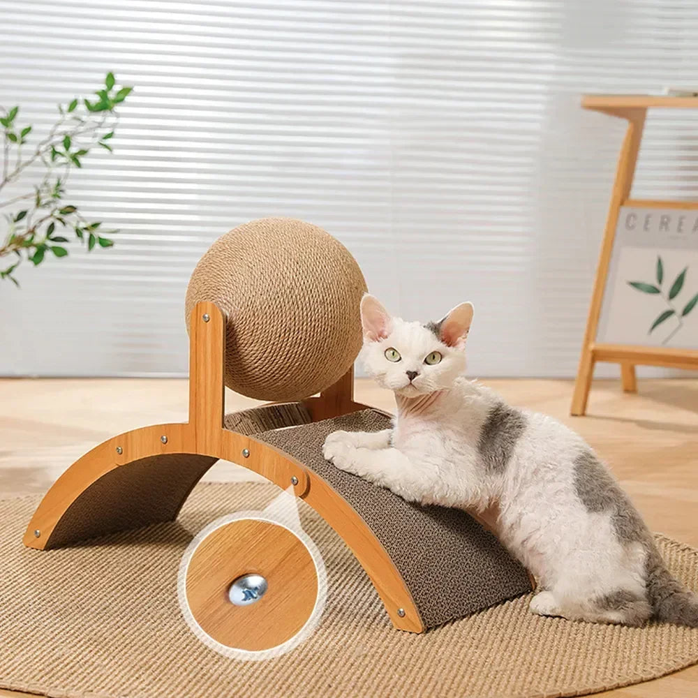 2 In 1 Cat Scratching Ball Wooden, Cat Scratcher Sisal Scratch Board, Wear-Resistant Grinding Paw Toy, Solid Wood Scraper for Cats