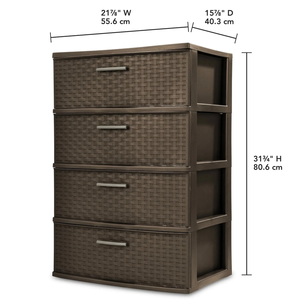 4-Drawer Wide Weave Tower Brown