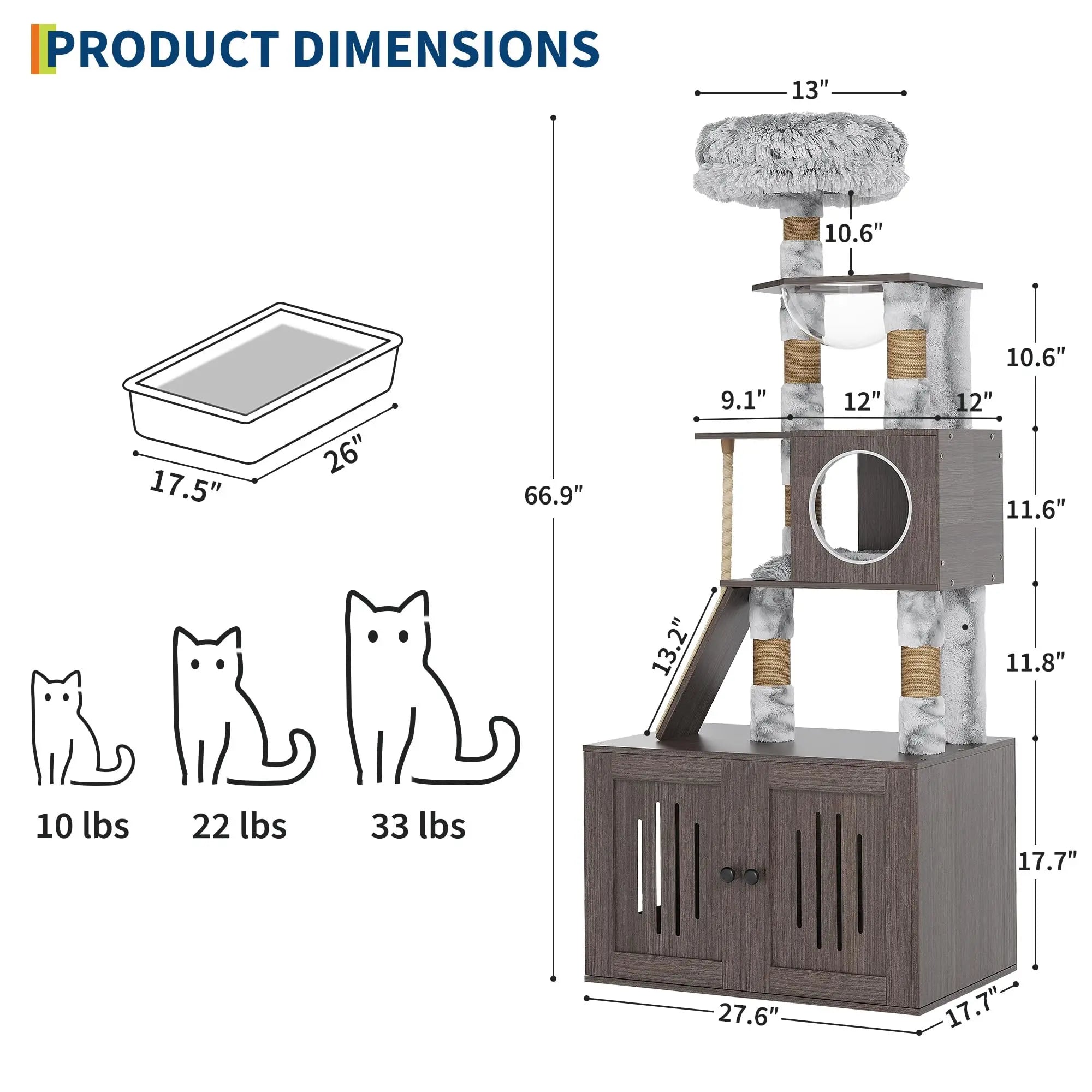 Multi-Level Cat Tree Tower with Enclosed Litter Box
