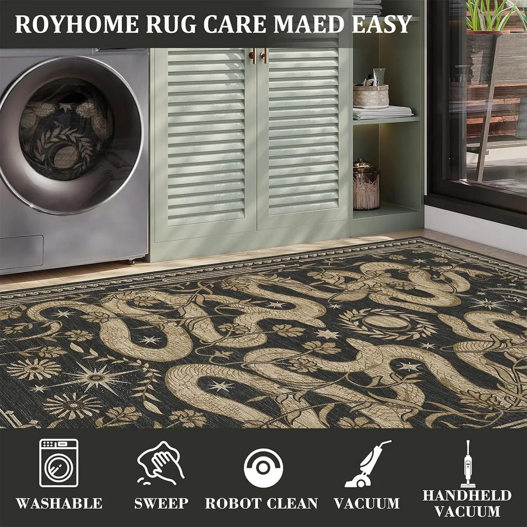Washable Rug, Non-Slip Snake design
