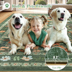 Vintage Boho green Floral Washable Nonslip Area Rug