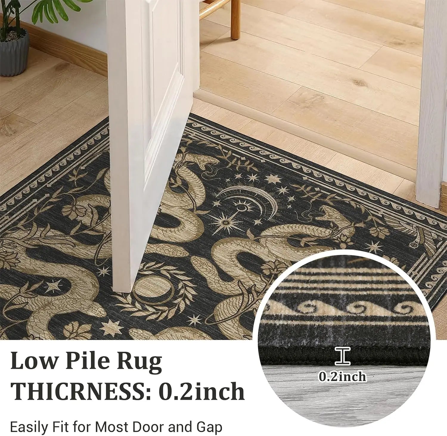 Washable Rug, Non-Slip Snake design
