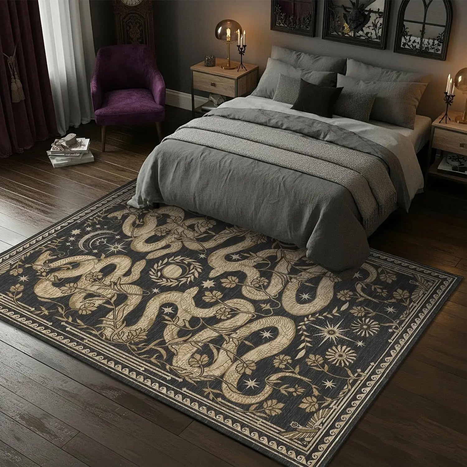 Washable Rug, Non-Slip Snake design