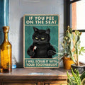 1PC Tin Sign Black Cat "If You Pee On The Seat" - Funny Bathroom/Humorous Wall Decor, Metal, 8x12 Inches/20x30 Cm