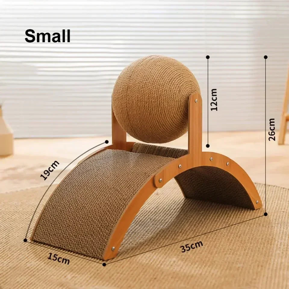 2 In 1 Cat Scratching Ball Wooden, Cat Scratcher Sisal Scratch Board, Wear-Resistant Grinding Paw Toy, Solid Wood Scraper for Cats
