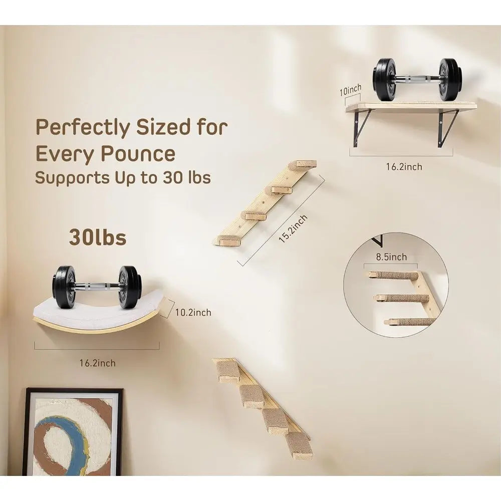 4-Piece Wooden Cat Climbing Furniture Set wall mounting