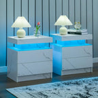 Set of 2 Nightstand with LED light, 2 Drawers