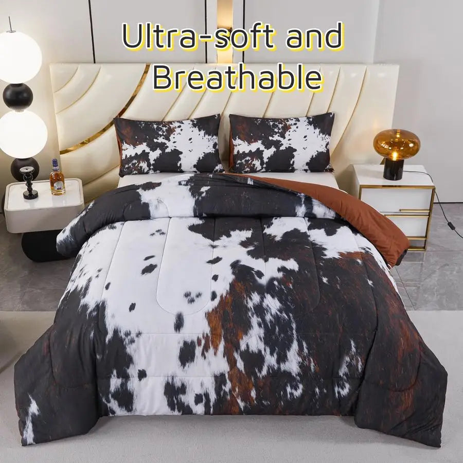 King Size Comforter Set 3 Piece Cow Print