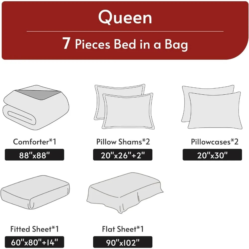 Queen Comforter Set, Red & Black