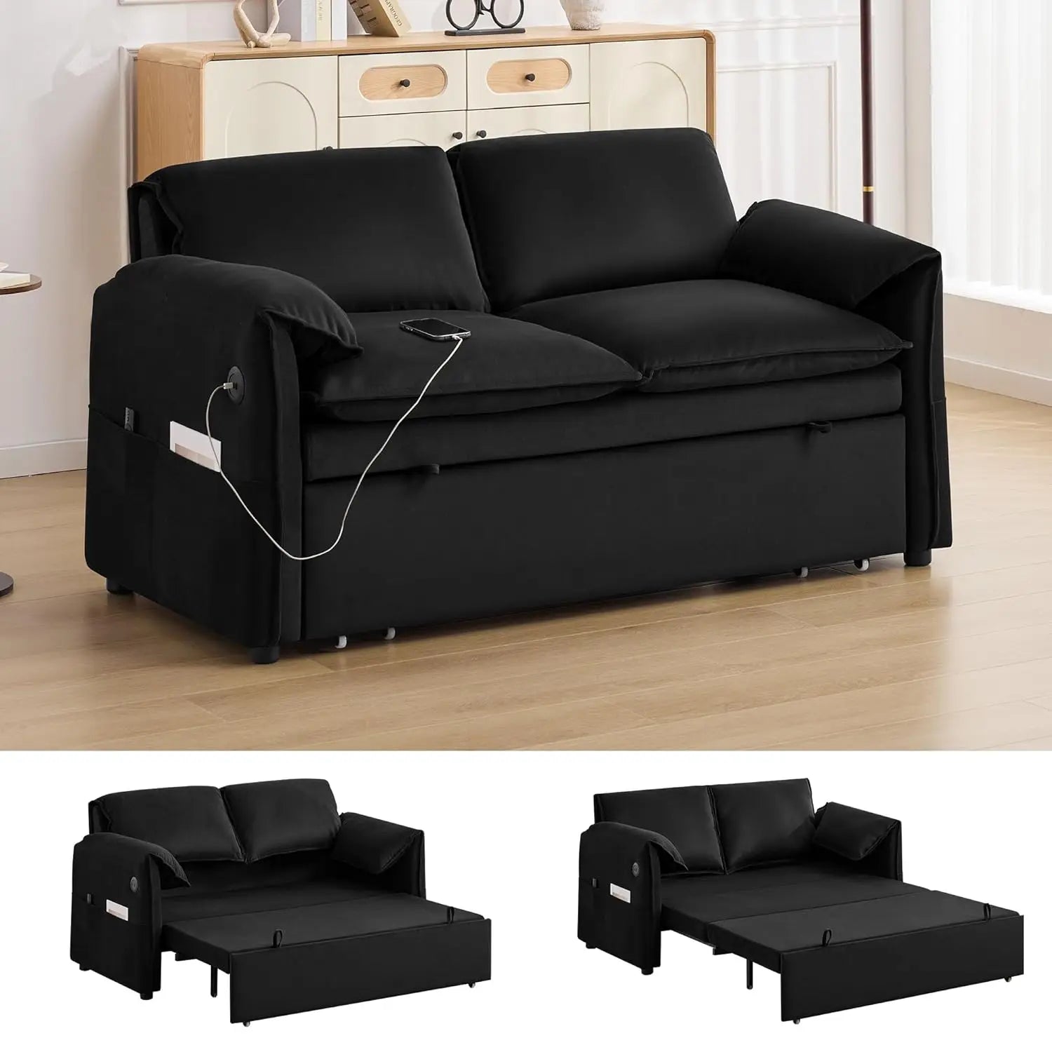 3 in 1 Convertible Sleeper Sofa Bed with Adjustable Backrest