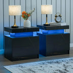Set of 2 Nightstand with LED light, 2 Drawers