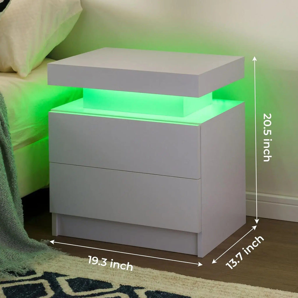 Set of 2 Nightstand with LED light, 2 Drawers