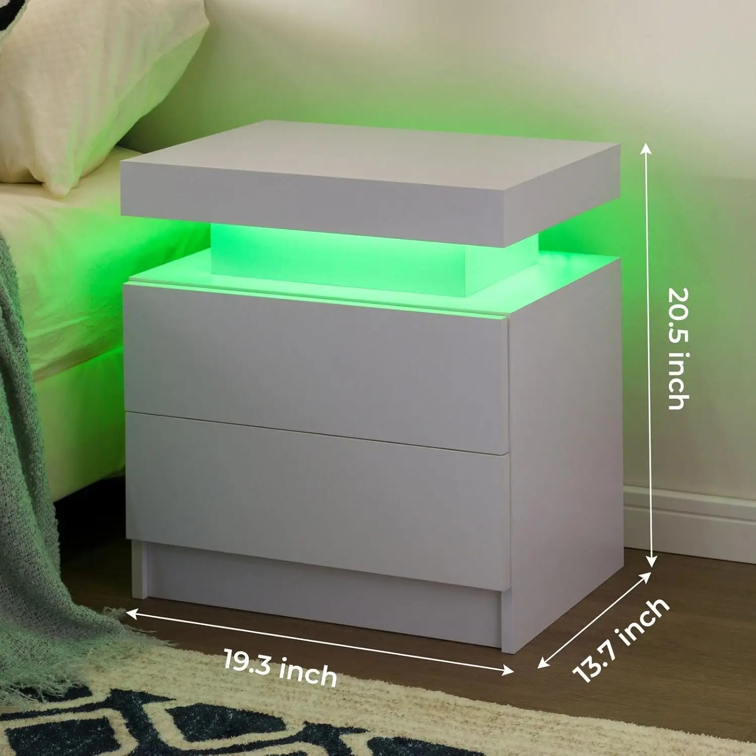 Set of 2 Nightstand with LED light, 2 Drawers