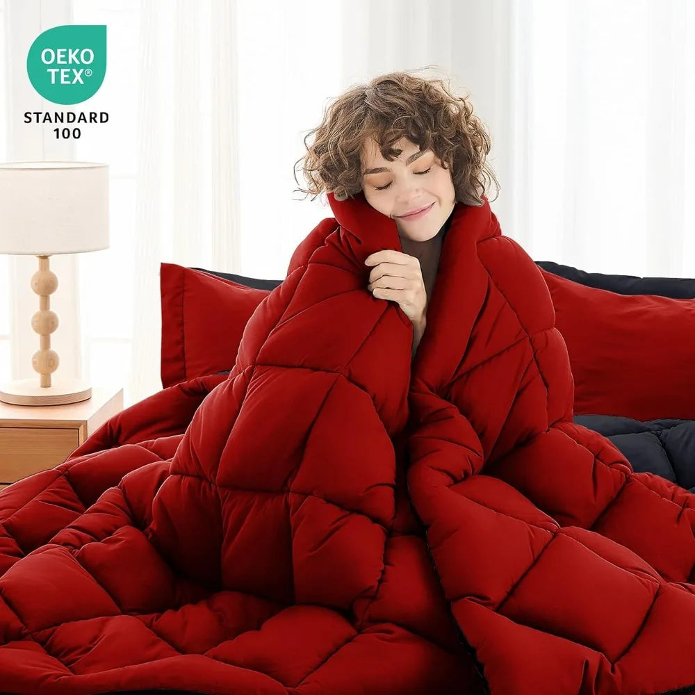 Queen Comforter Set, Red & Black
