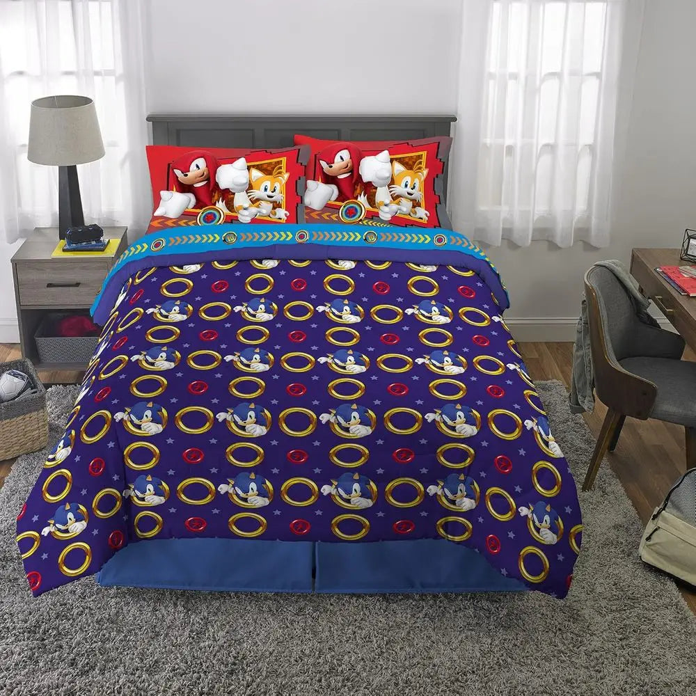 Sonic The Hedgehog, Comforter and Sheet Set, 5 Piece Full Size