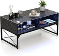 LED Coffee Table, High Glossy Center Table with 4 Storage Cubes