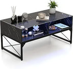 LED Coffee Table, High Glossy Center Table with 4 Storage Cubes