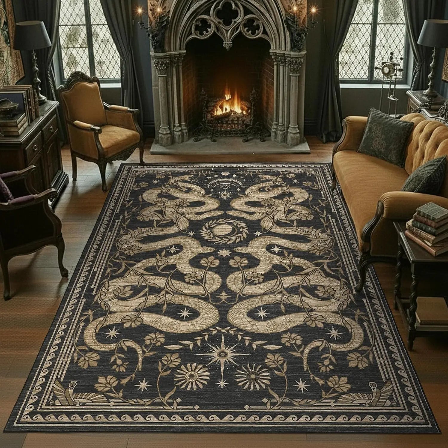 Washable Rug, Non-Slip Snake design