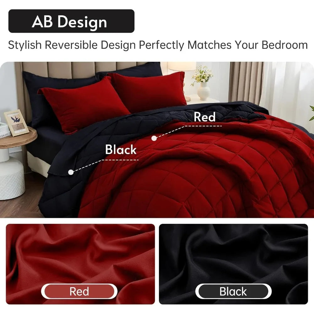 Queen Comforter Set, Red & Black
