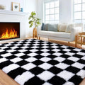 Checkered ultra soft shaggy rug