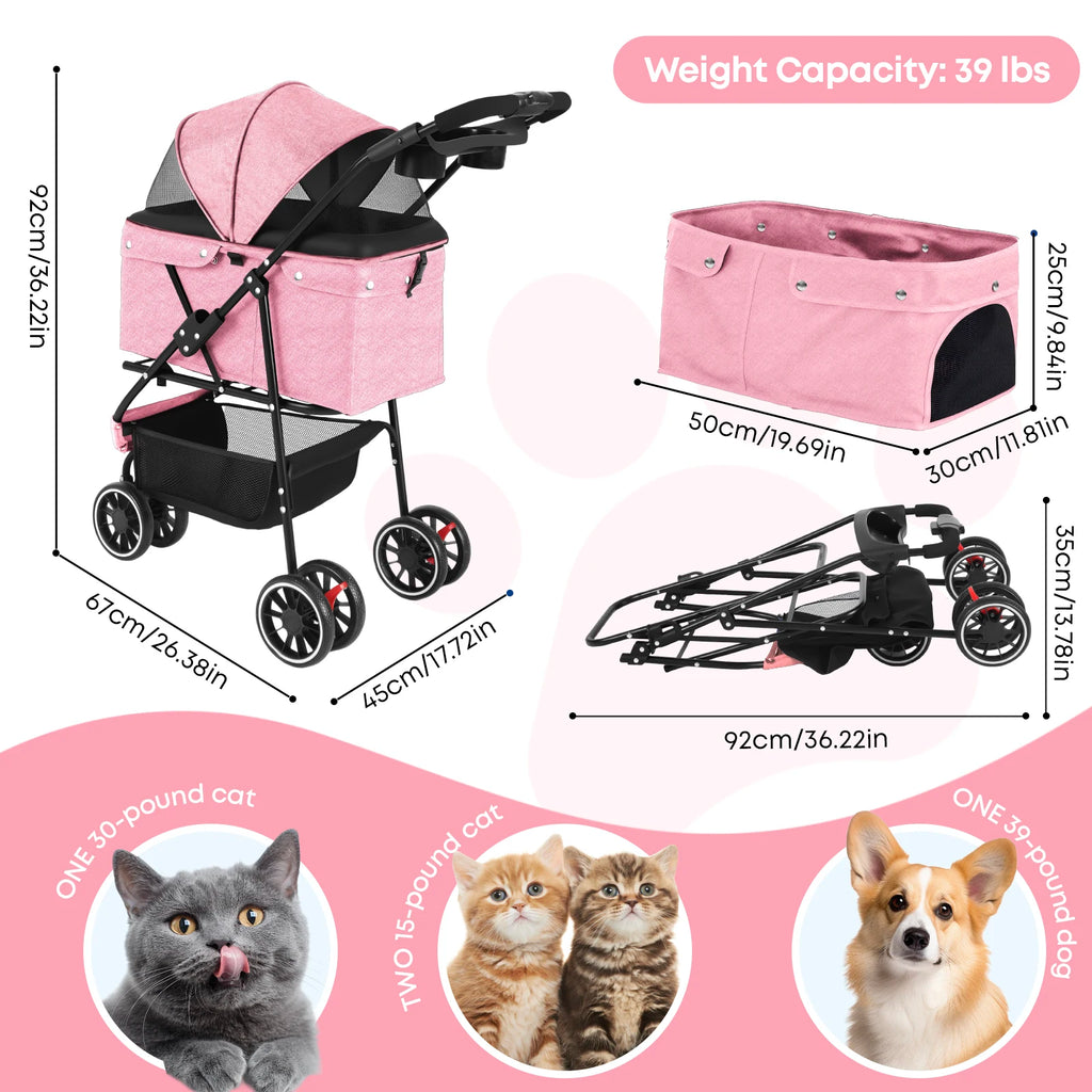 Pet Stroller For Small Puppy Dogs & Cats Travel