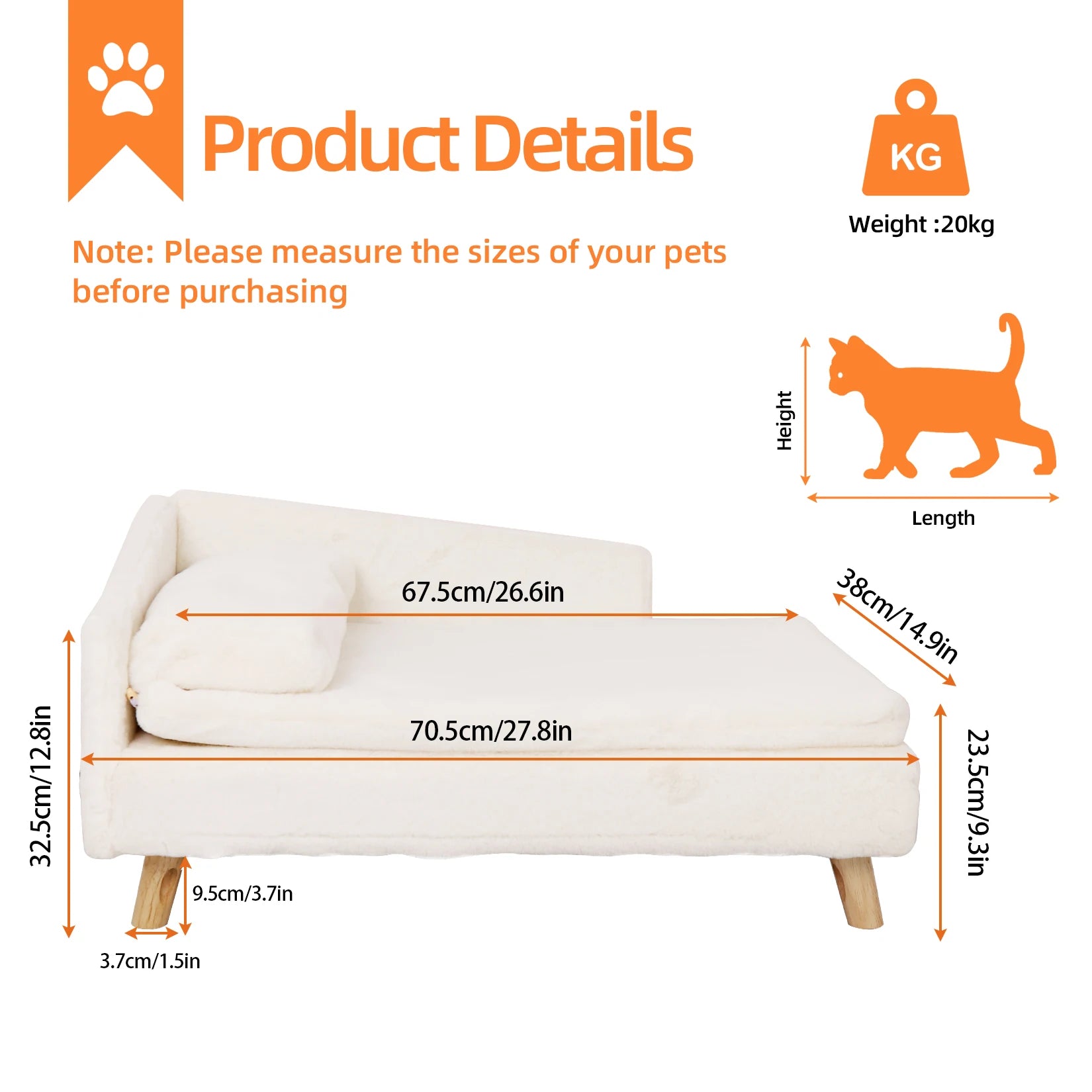 Elevated Pet Bed with Sturdy Wood Legs for Small Animal